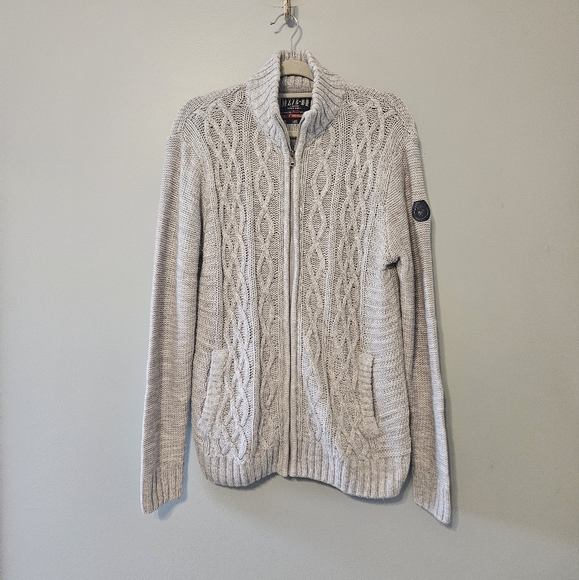 Gray Cable Knit Zip Up Sweater - Picture 2 of 4